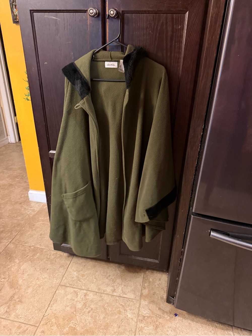 Olive Green Fleece Cape with Black Trim by Lands' End